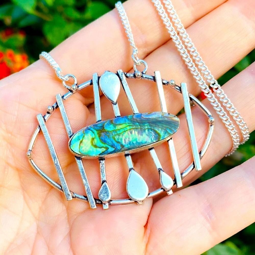 Abalone Shell Sterling Silver Art Deco Handmade Necklace